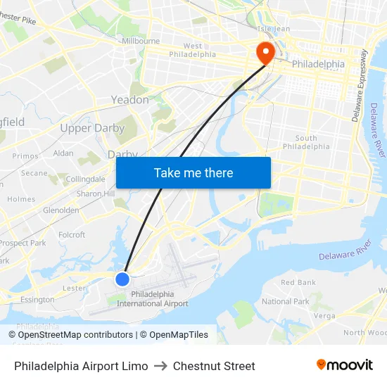 Philadelphia Airport Limo to Chestnut Street map
