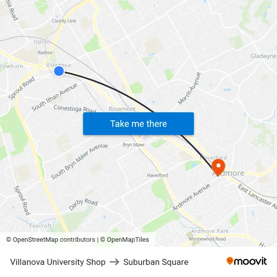 Villanova University Shop to Suburban Square map