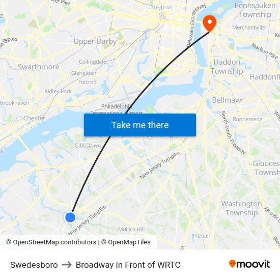 Swedesboro to Broadway in Front of WRTC map