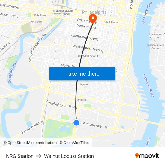 NRG Station to Walnut Locust Station map
