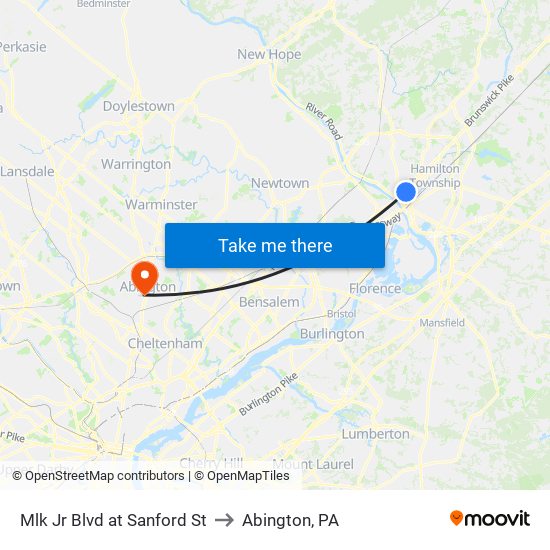 Mlk Jr Blvd at Sanford St to Abington, PA map