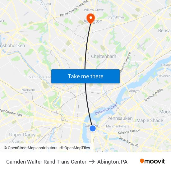 Camden Walter Rand Trans Center to Abington, PA map