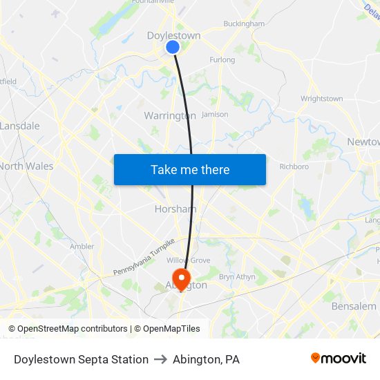 Doylestown Septa Station to Abington, PA map