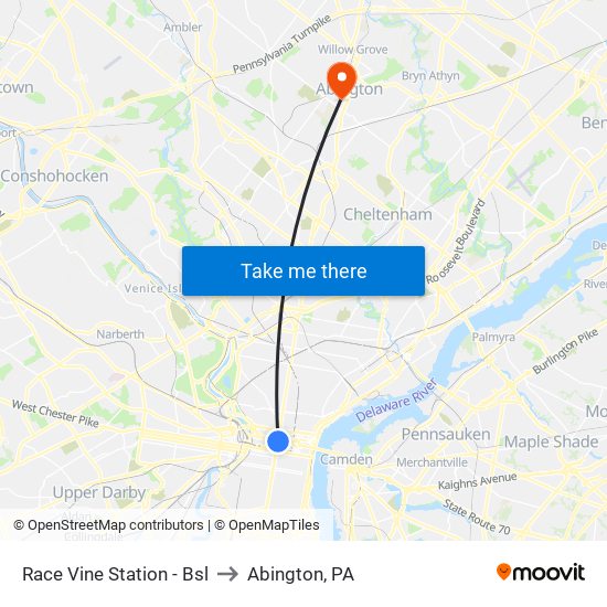 Race Vine Station - Bsl to Abington, PA map