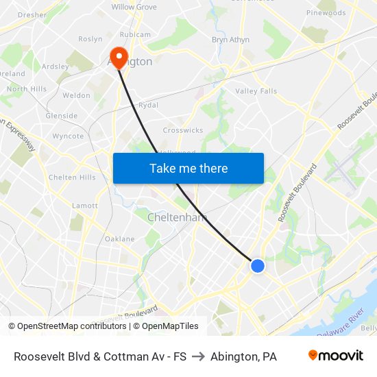 Roosevelt Blvd & Cottman Av - FS to Abington, PA map