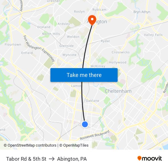 Tabor Rd & 5th St to Abington, PA map