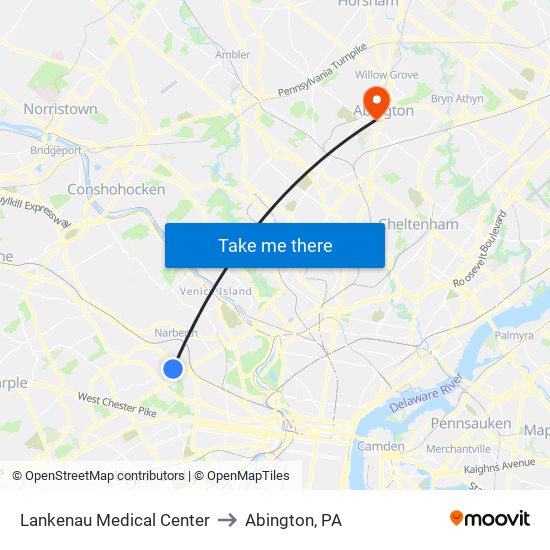 Lankenau Medical Center to Abington, PA map