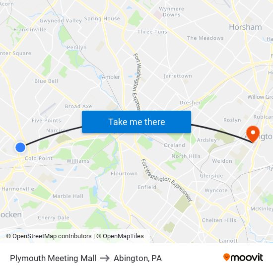 Plymouth Meeting Mall to Abington, PA map