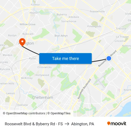 Roosevelt Blvd & Byberry Rd - FS to Abington, PA map