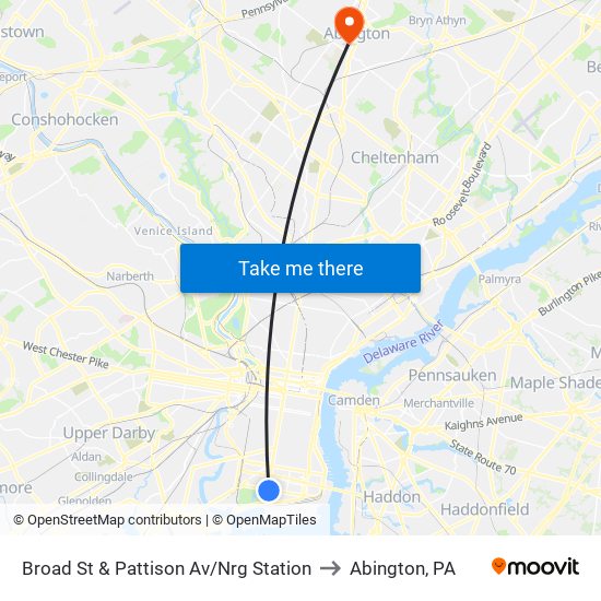 Broad St & Pattison Av/Nrg Station to Abington, PA map