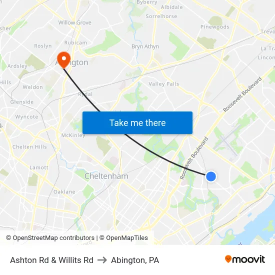 Ashton Rd & Willits Rd to Abington, PA map