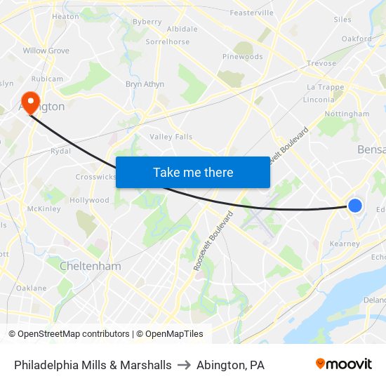 Philadelphia Mills & Marshalls to Abington, PA map