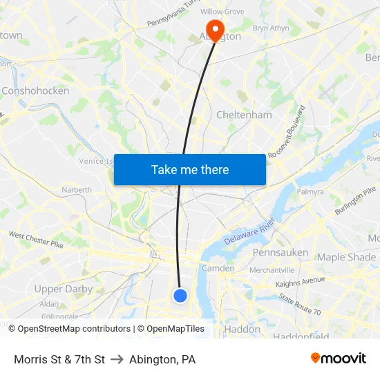 Morris St & 7th St to Abington, PA map