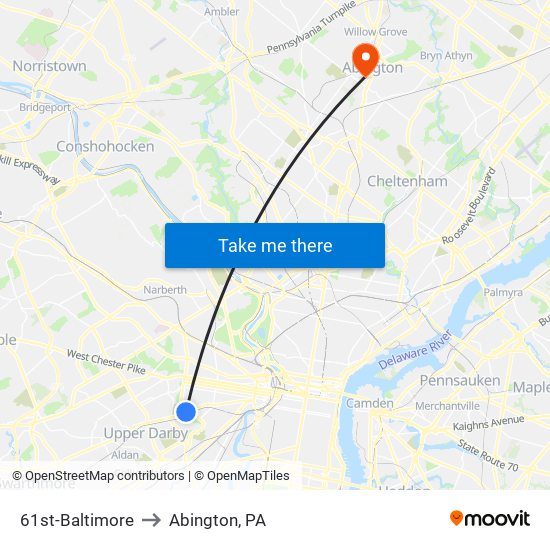 61st-Baltimore to Abington, PA map