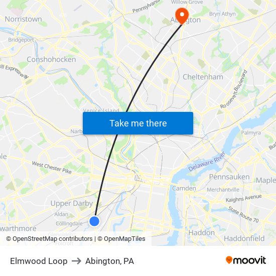 Elmwood Loop to Abington, PA map