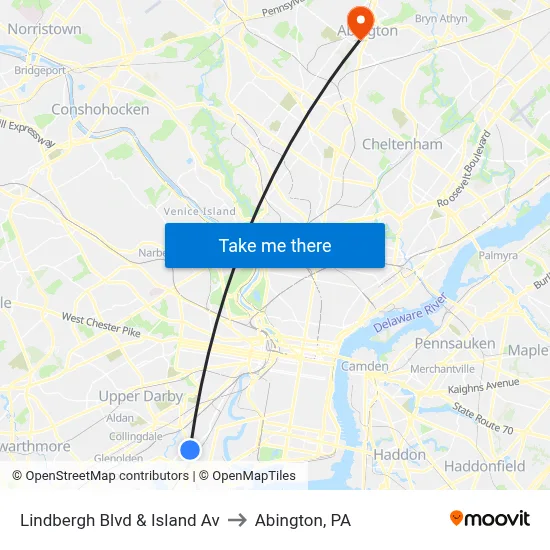 Lindbergh Blvd & Island Av to Abington, PA map