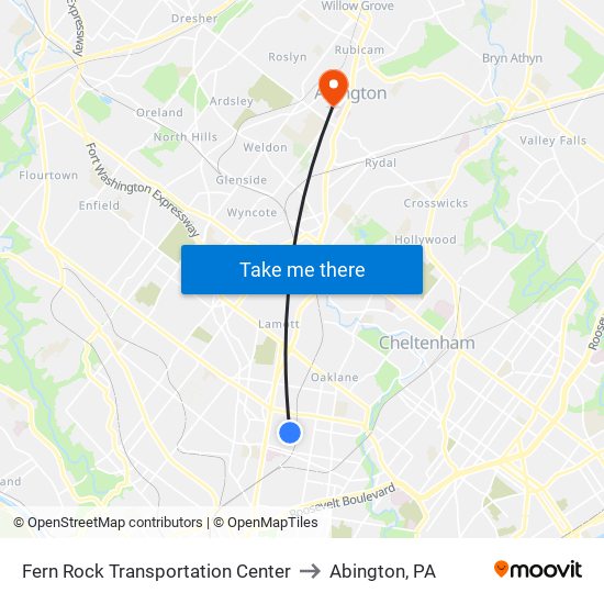 Fern Rock Transportation Center to Abington, PA map