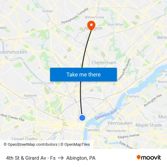 4th St & Girard Av  - Fs to Abington, PA map