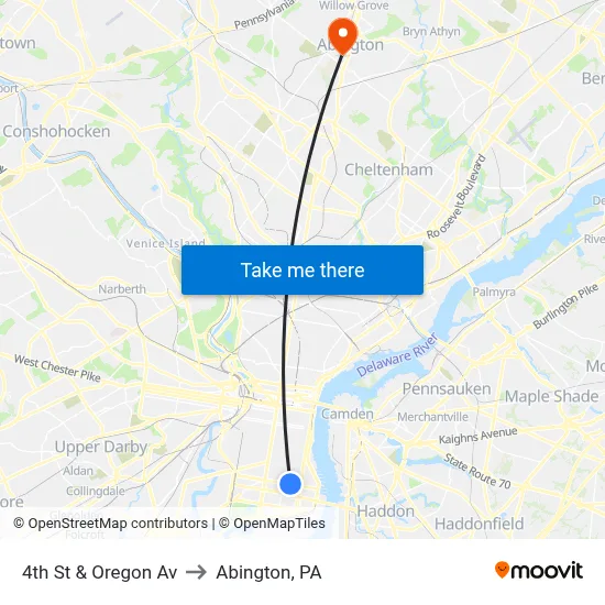 4th St & Oregon Av to Abington, PA map