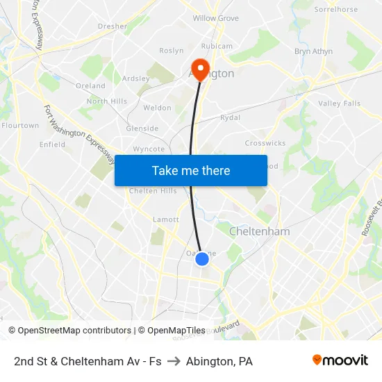 2nd St & Cheltenham Av - Fs to Abington, PA map