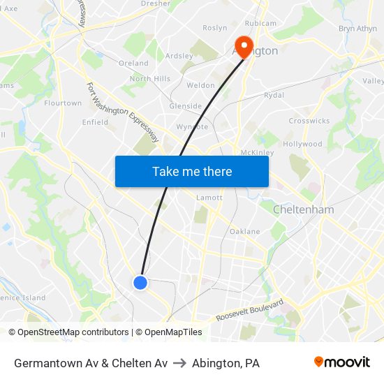 Germantown Av & Chelten Av to Abington, PA map