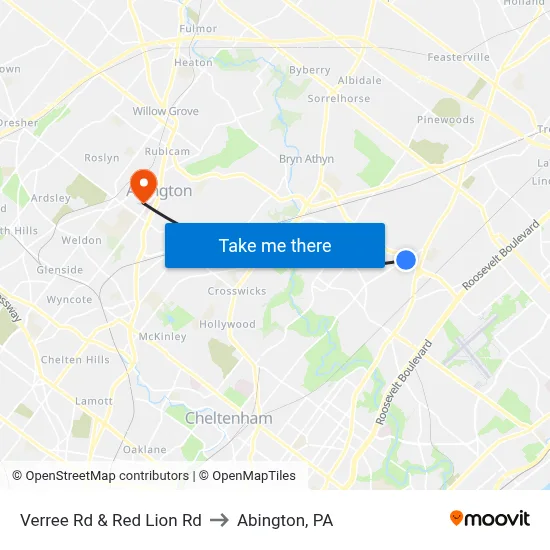 Verree Rd & Red Lion Rd to Abington, PA map