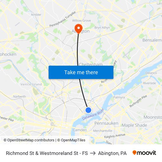 Richmond St & Westmoreland St - FS to Abington, PA map