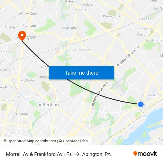 Morrell Av & Frankford Av - Fs to Abington, PA map
