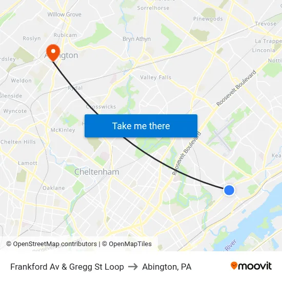 Frankford Av & Gregg St Loop to Abington, PA map