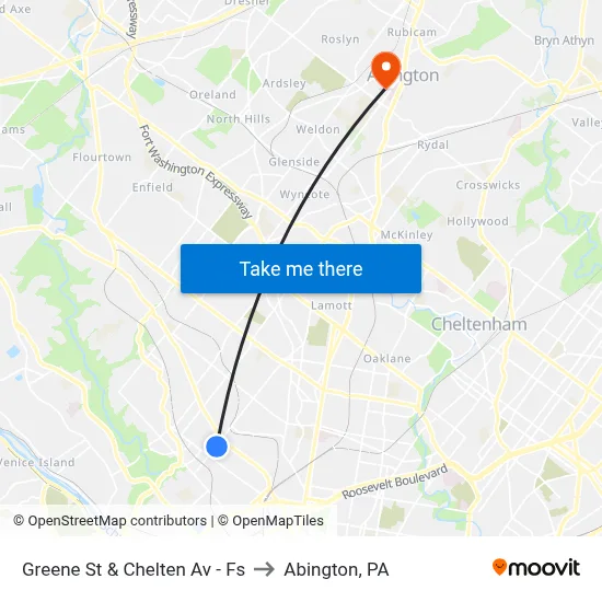 Greene St & Chelten Av - Fs to Abington, PA map