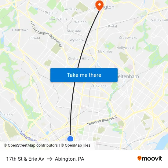 17th St & Erie Av to Abington, PA map