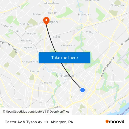 Castor Av & Tyson Av to Abington, PA map