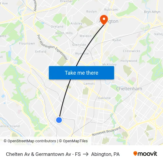 Chelten Av & Germantown Av - FS to Abington, PA map