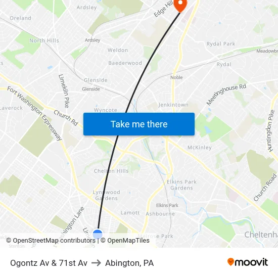 Ogontz Av & 71st Av to Abington, PA map