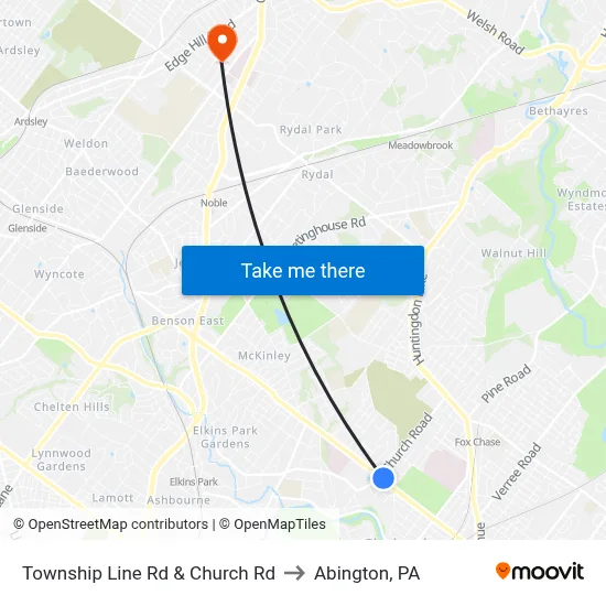 Township Line Rd & Church Rd to Abington, PA map
