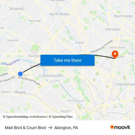 Mall Blvd & Court Blvd to Abington, PA map