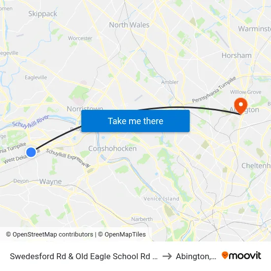 Swedesford Rd & Old Eagle School Rd - Mbns to Abington, PA map