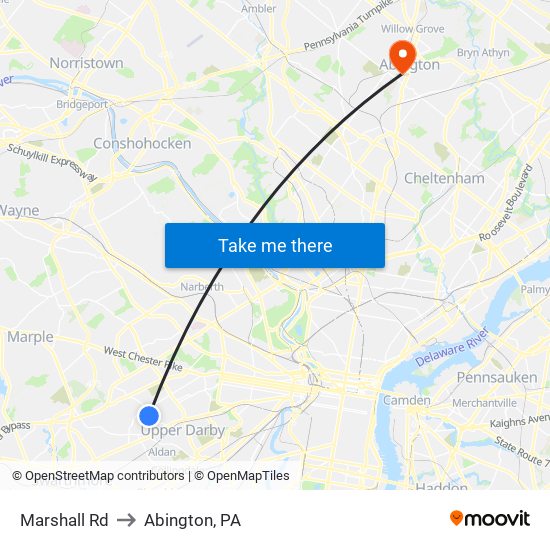 Marshall Rd to Abington, PA map