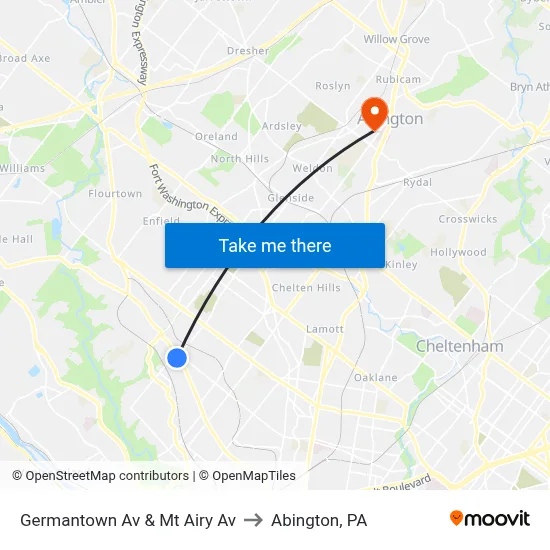 Germantown Av & Mt Airy Av to Abington, PA map
