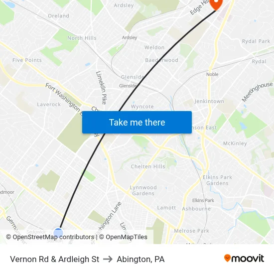 Vernon Rd & Ardleigh St to Abington, PA map