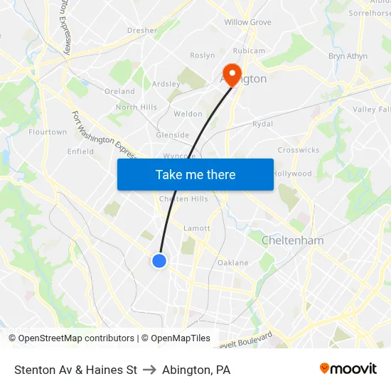 Stenton Av & Haines St to Abington, PA map