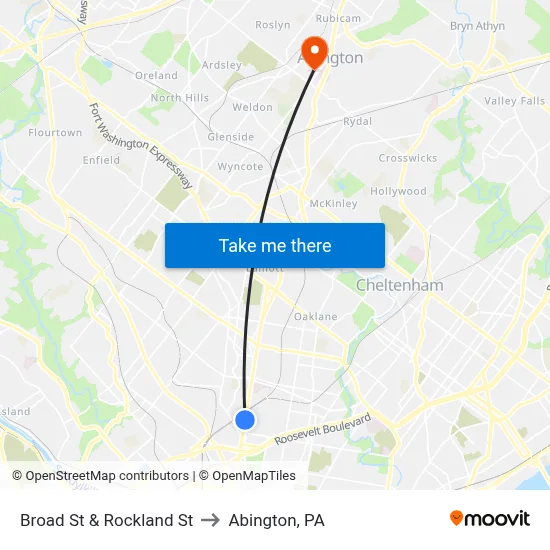 Broad St & Rockland St to Abington, PA map