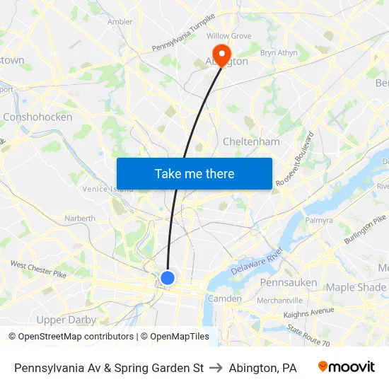Pennsylvania Av & Spring Garden St to Abington, PA map