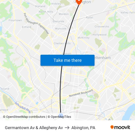 Germantown Av & Allegheny Av to Abington, PA map