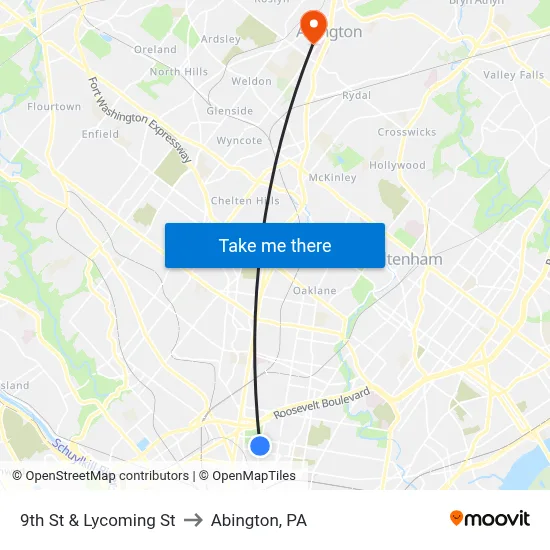 9th St & Lycoming St to Abington, PA map