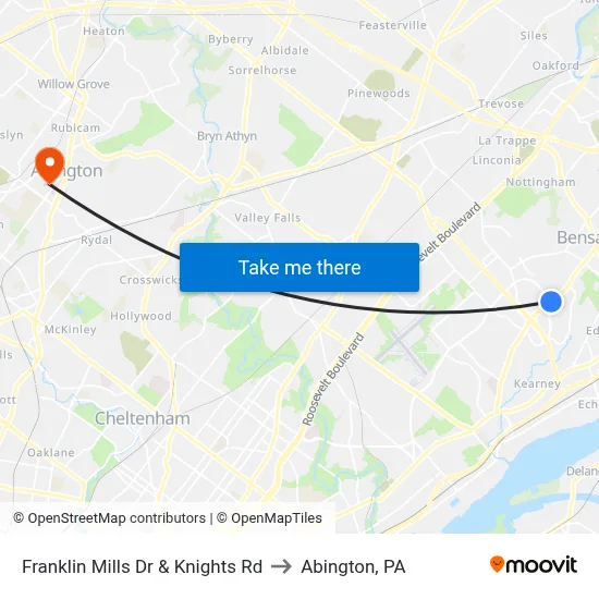 Franklin Mills Dr & Knights Rd to Abington, PA map