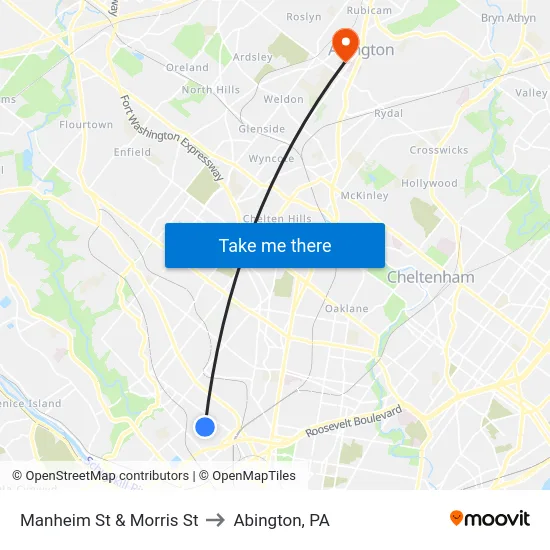 Manheim St & Morris St to Abington, PA map