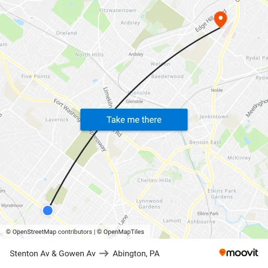 Stenton Av & Gowen Av to Abington, PA map