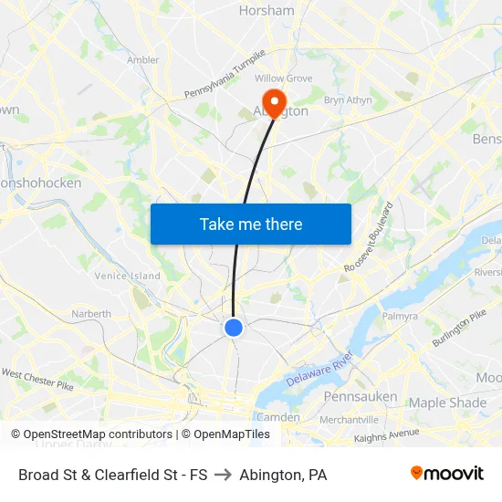 Broad St & Clearfield St - FS to Abington, PA map
