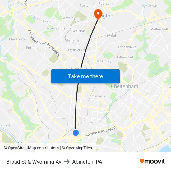 Broad St & Wyoming Av to Abington, PA map